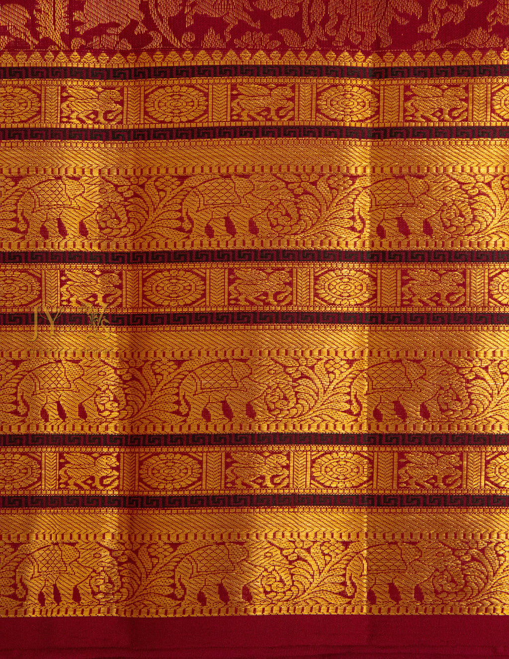 Cherry Red Kanjeevaram silk Saree with Vanam Singaram and (Varisapet / Meena) Border