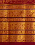 Cherry Red Kanjeevaram silk Saree with Vanam Singaram and (Varisapet / Meena) Border