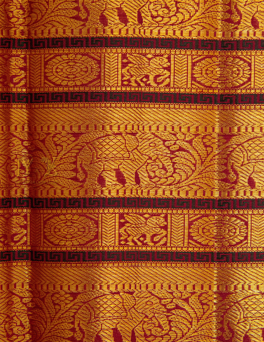 Cherry Red Kanjeevaram silk Saree with Vanam Singaram and (Varisapet / Meena) Border