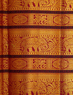 Cherry Red Kanjeevaram silk Saree with Vanam Singaram and (Varisapet / Meena) Border
