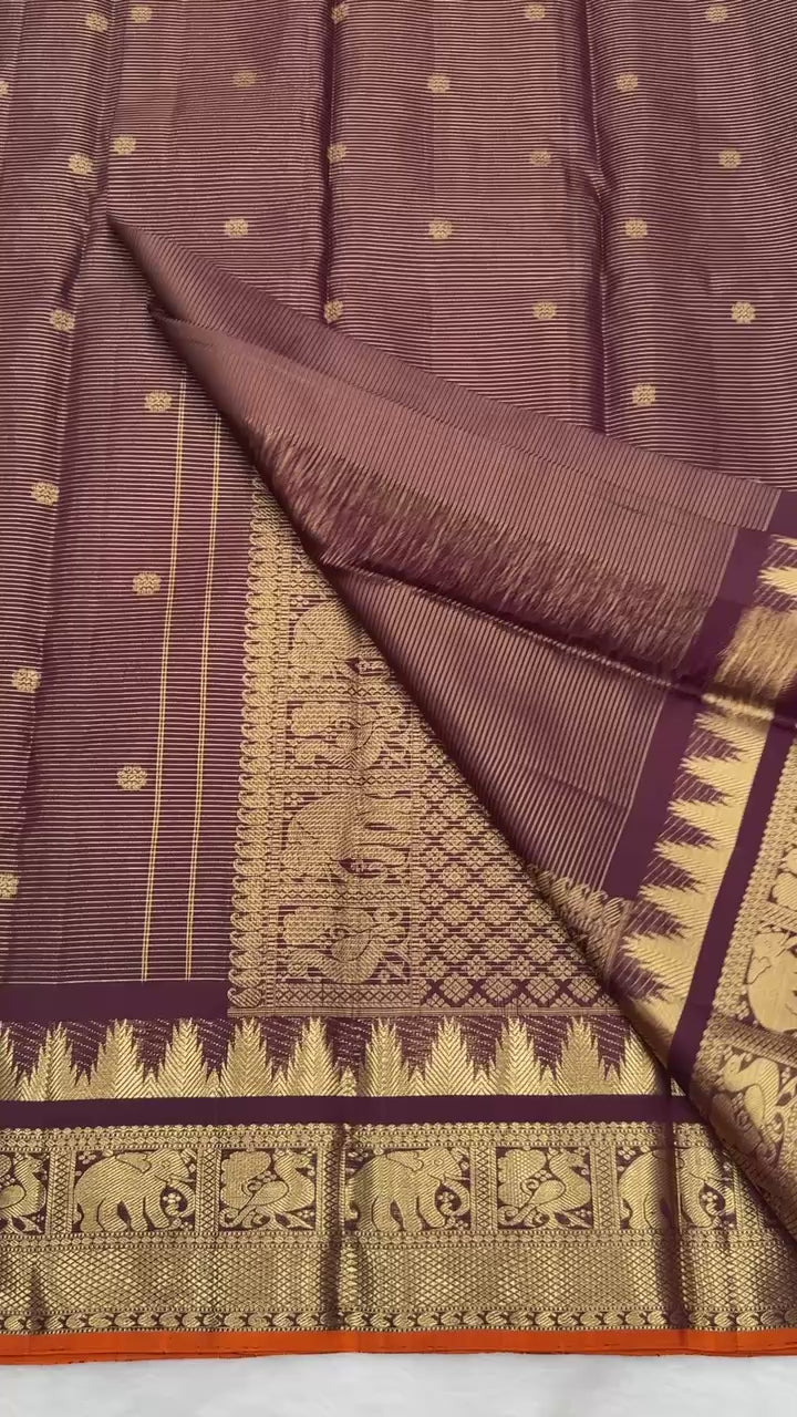 Brown Vintage Vairaoosi Kanjeevaram Saree with a Skirt Temple & Traditional Border (Rust Edge Border)