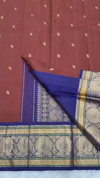 Brown with Blue Korvai Vintage Kanjeevaram Silk Saree [Recreation]