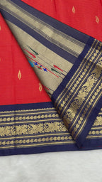 Red & Blue Korvai Kanjeevaram x Paithani Fusion Saree with Oosi lines