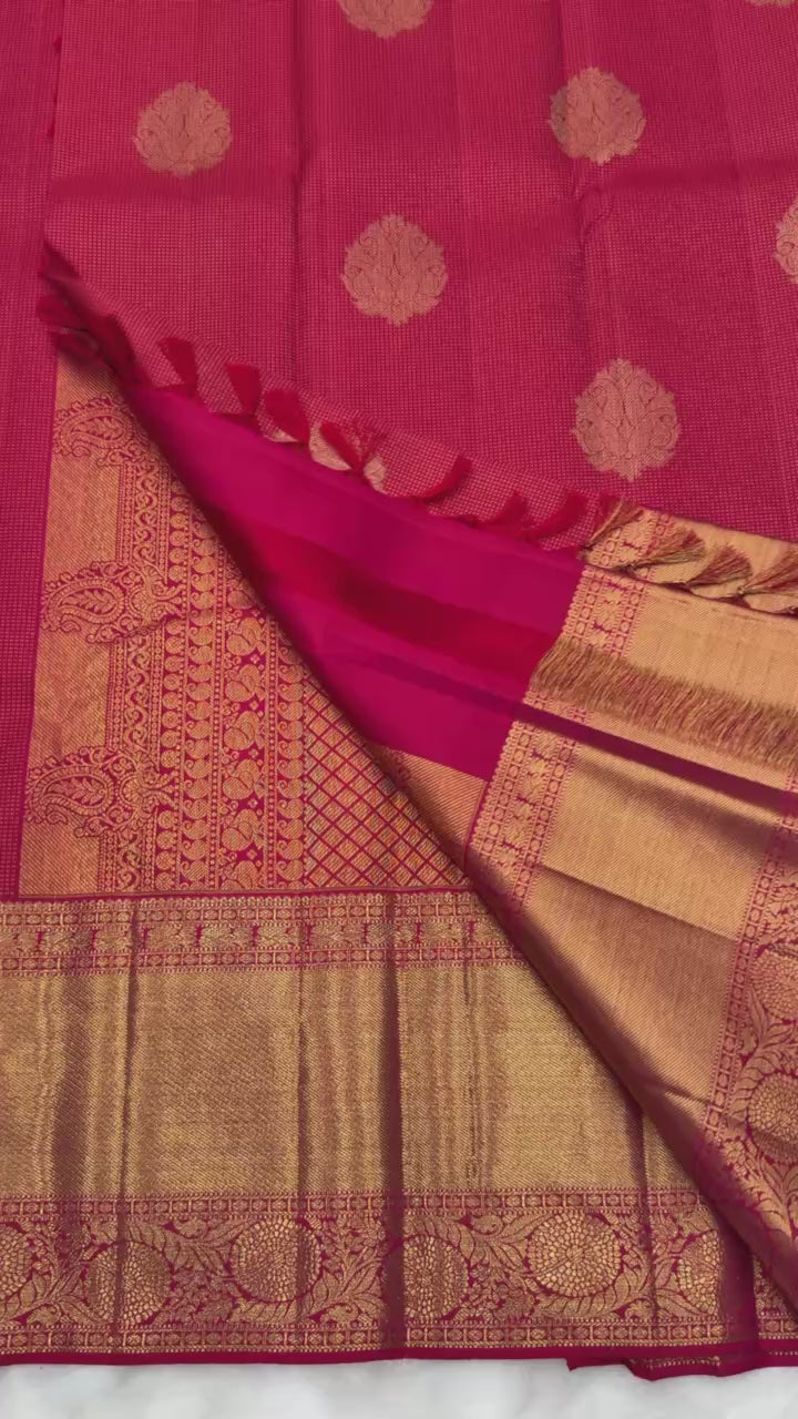 Red Kanjeevaram Saree with All over Nakshatra Weaving (Zari Dots) & Traditional Floral Border