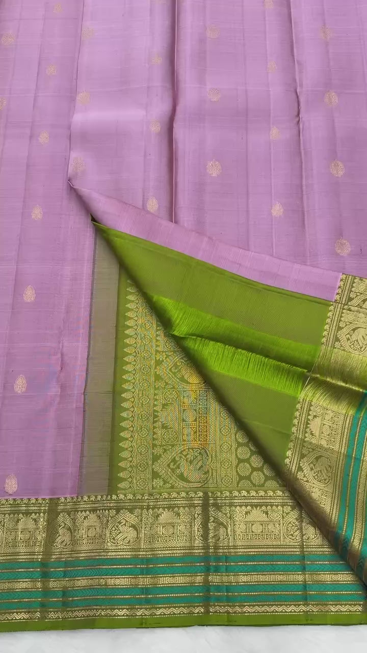 Onion Pink Vintage Kanjeevaram Saree with Green Meena Border