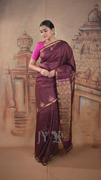 Deep Plum Vintage Kanjeevaram saree with vertical zari lines & Meenakari motifs