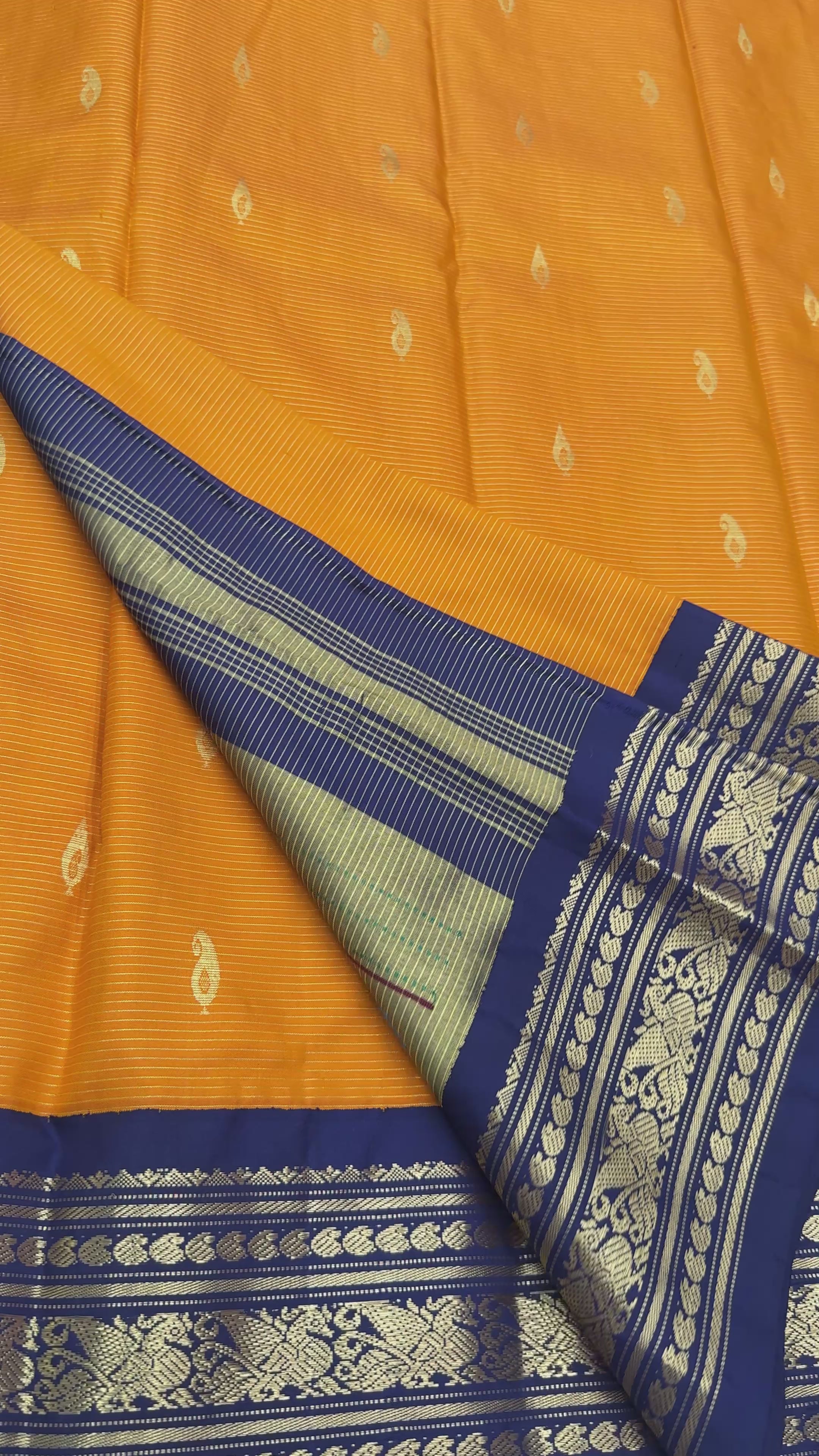 Orange & Blue Korvai Kanjeevaram x Paithani Fusion Saree with Oosi lines