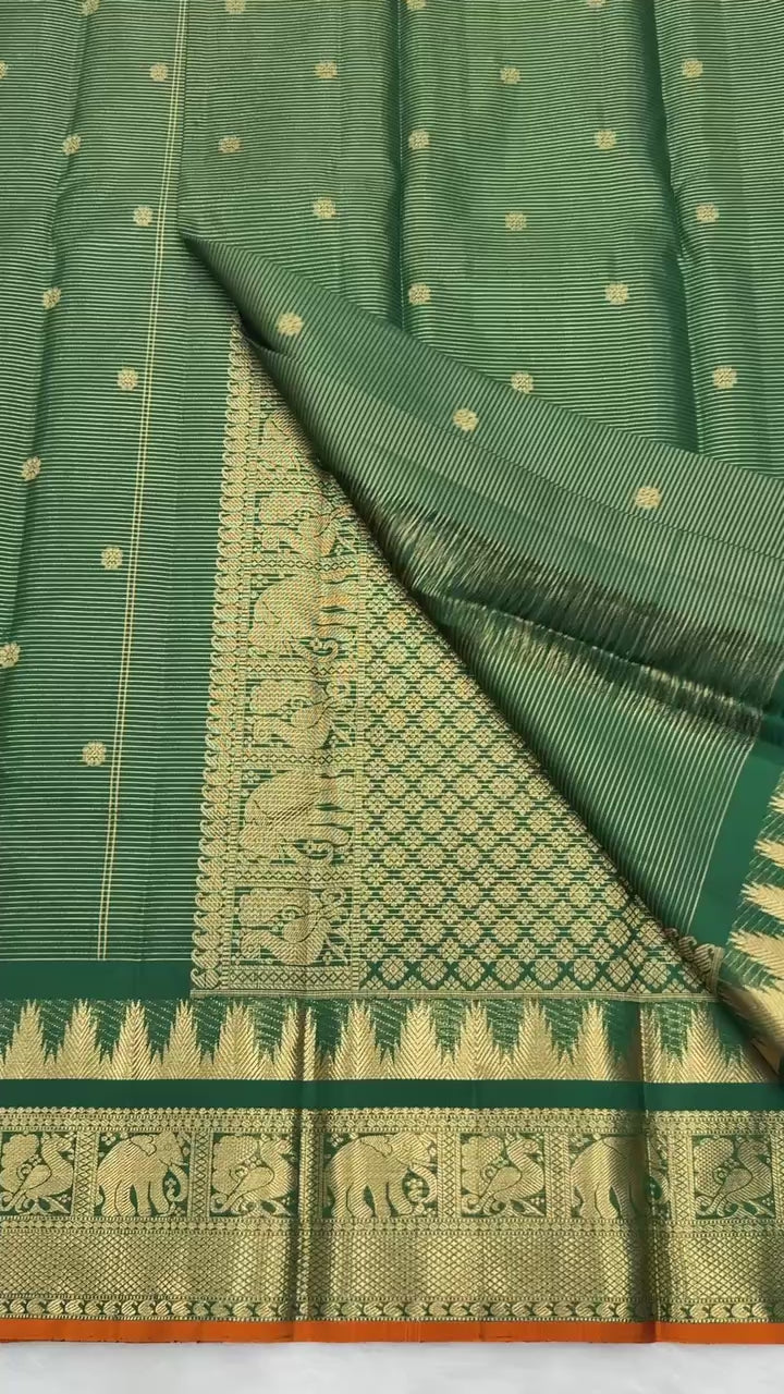 Vintage Vairaoosi Kanjeevaram Saree with a Skirt Temple & Traditional Border [Burnt Orange Contrast Edge Border]