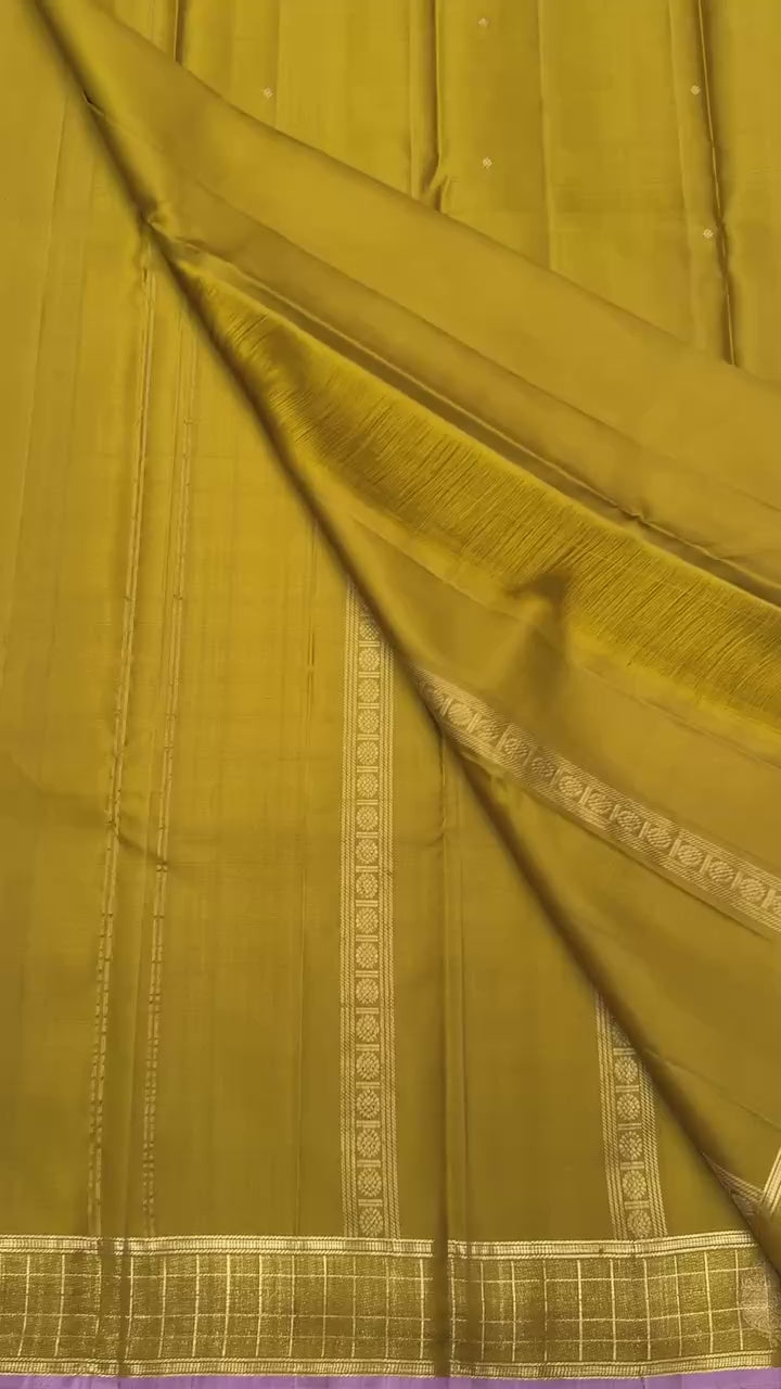 Metallic Vintage Kanjeevaram Saree with a Checks Border & Lavender Edge Border